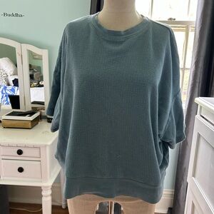 MadewellTeal blue waffle weave short sleeve sweat shirt top by Cotton. XL